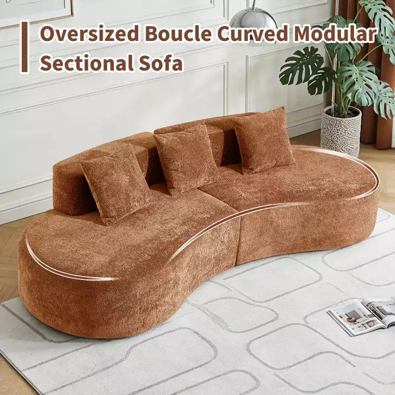 Divano modulare componibile a 5 posti curvo in velluto MAYEERTY con cuscini decorativi