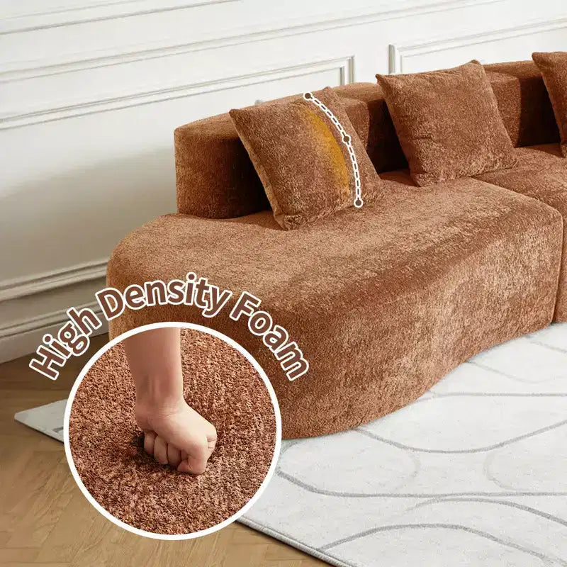 Divano modulare componibile a 5 posti curvo in velluto MAYEERTY con cuscini decorativi