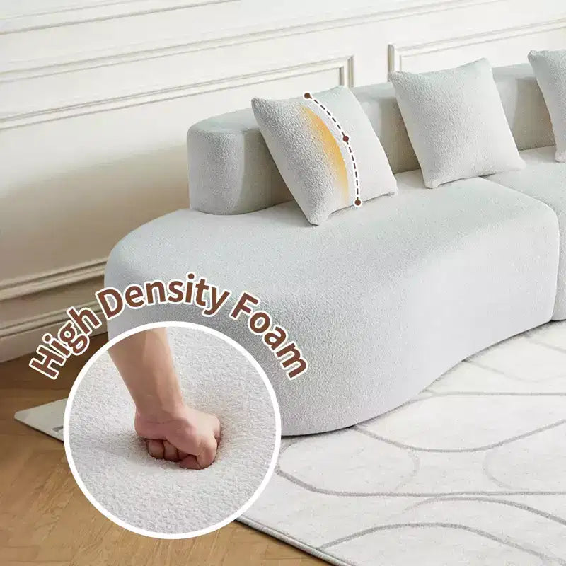 Divano modulare componibile a 5 posti curvo in velluto MAYEERTY con cuscini decorativi