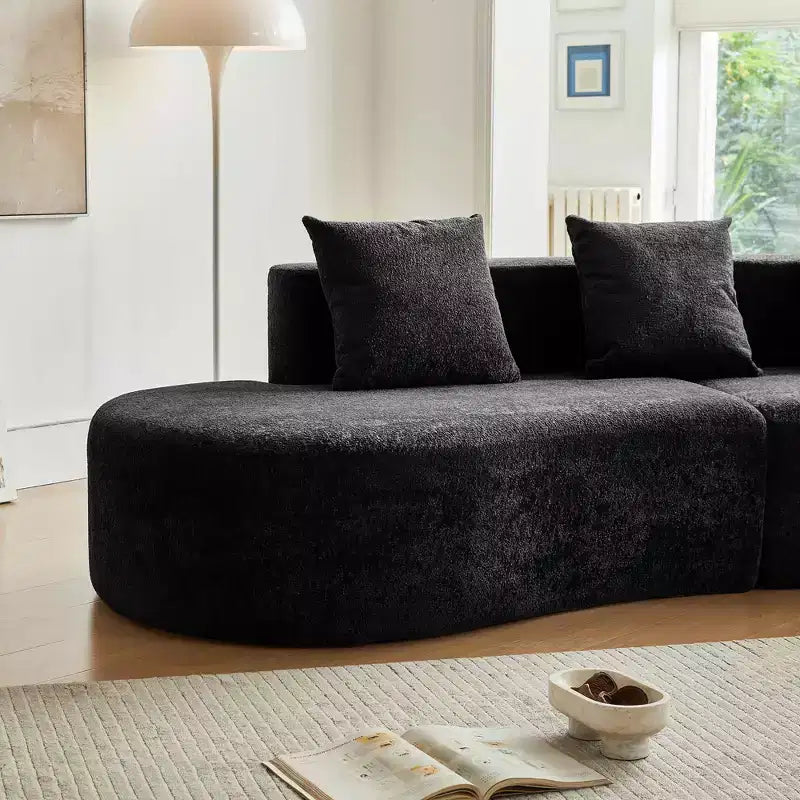 Divano modulare componibile a 5 posti curvo in velluto MAYEERTY con cuscini decorativi