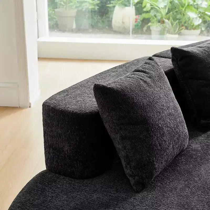 Divano modulare componibile a 5 posti curvo in velluto MAYEERTY con cuscini decorativi