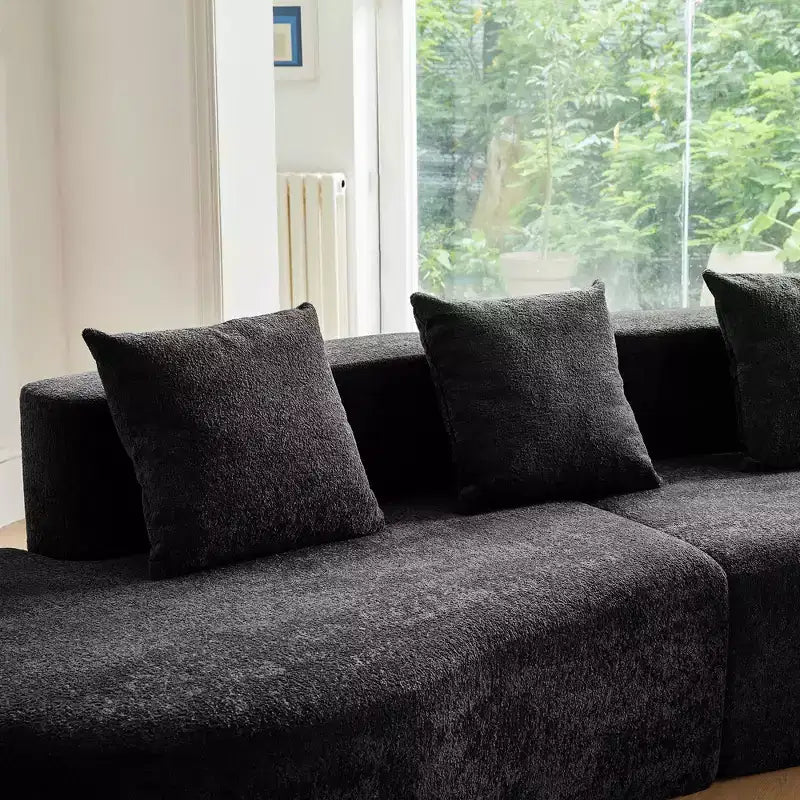 Divano modulare componibile a 5 posti curvo in velluto MAYEERTY con cuscini decorativi