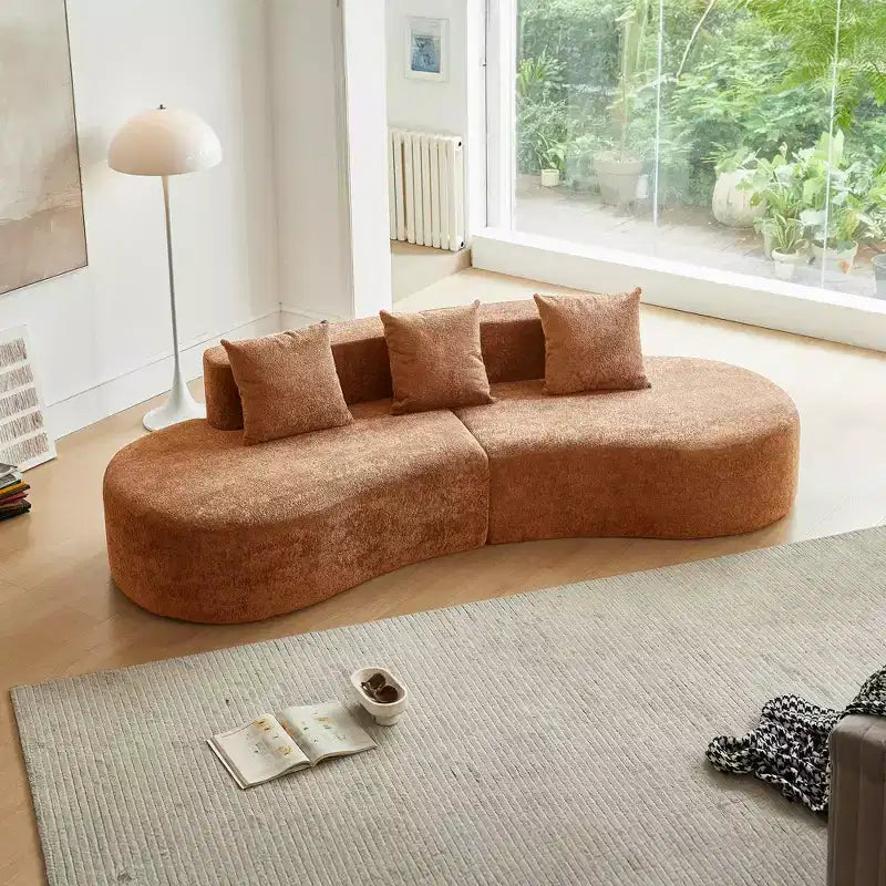 Divano modulare componibile a 5 posti curvo in velluto MAYEERTY con cuscini decorativi