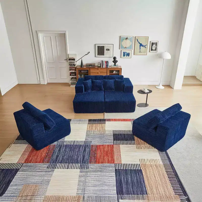 Divano componibile a U MAYEERTY in flanella blu, con schiuma ad alta densità e cuscini decorativi