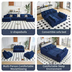 Divano componibile a U MAYEERTY in flanella blu, con schiuma ad alta densità e cuscini decorativi