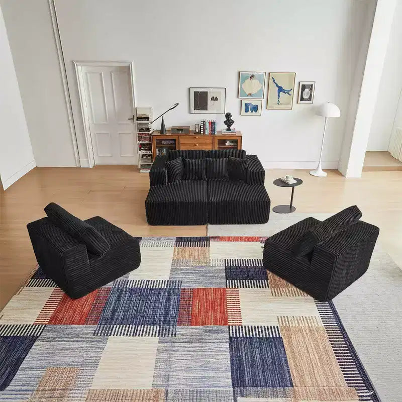 Divano componibile a U MAYEERTY in flanella blu, con schiuma ad alta densità e cuscini decorativi