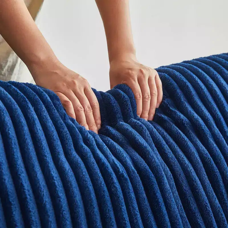 Divano componibile a U MAYEERTY in flanella blu, con schiuma ad alta densità e cuscini decorativi