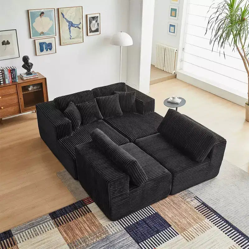 Divano componibile a U MAYEERTY in flanella blu, con schiuma ad alta densità e cuscini decorativi
