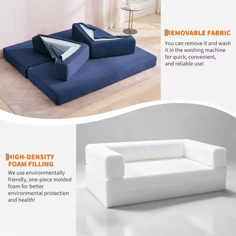 Divano Letto Convertibile in Velluto a Coste 5 in 1 con Cuscini, 79 Pollici Pieghevole Futon Sleeper con Telaio Fisso e Braccioli Rimovibili per Piccoli Spazi, Nessun Montaggio