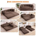 Divano Letto Convertibile in Velluto a Coste 5 in 1 con Cuscini, 79 Pollici Pieghevole Futon Sleeper con Telaio Fisso e Braccioli Rimovibili per Piccoli Spazi, Nessun Montaggio