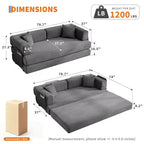 Divano Letto Convertibile in Velluto a Coste 5 in 1 con Cuscini, 79 Pollici Pieghevole Futon Sleeper con Telaio Fisso e Braccioli Rimovibili per Piccoli Spazi, Nessun Montaggio
