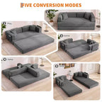Divano Letto Convertibile in Velluto a Coste 5 in 1 con Cuscini, 79 Pollici Pieghevole Futon Sleeper con Telaio Fisso e Braccioli Rimovibili per Piccoli Spazi, Nessun Montaggio