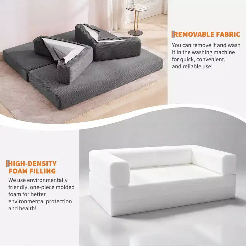 Divano Letto Convertibile in Velluto a Coste 5 in 1 con Cuscini, 79 Pollici Pieghevole Futon Sleeper con Telaio Fisso e Braccioli Rimovibili per Piccoli Spazi, Nessun Montaggio