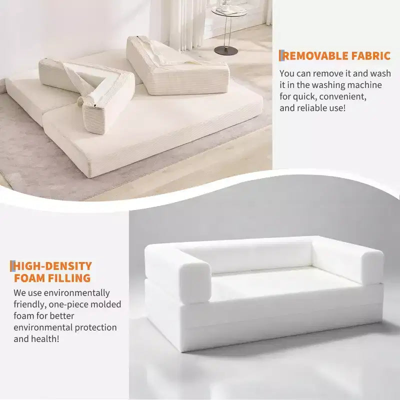 Divano Letto Convertibile in Velluto a Coste 5 in 1 con Cuscini, 79 Pollici Pieghevole Futon Sleeper con Telaio Fisso e Braccioli Rimovibili per Piccoli Spazi, Nessun Montaggio
