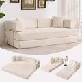 5-in-1 Convertible Corduroy Sofa Bed w/ Pillows, 79 Folding Futon Sleeper Couch w/ Fixed Frame & Removable Armrests for Small Space, No Assembly