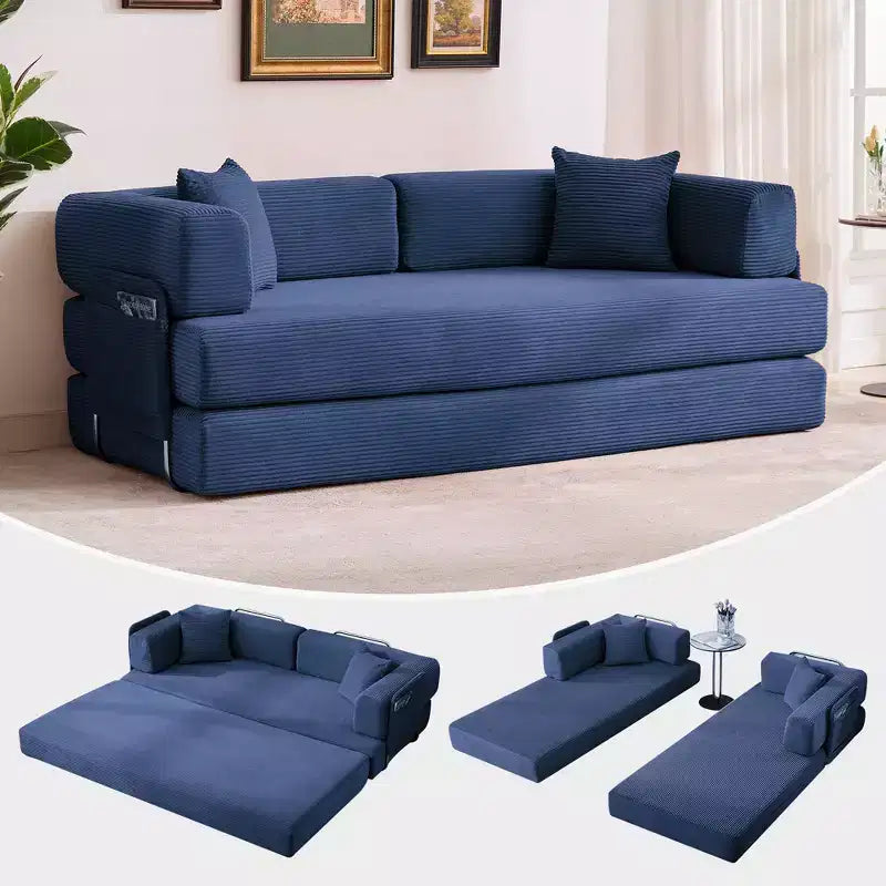 Divano Letto Convertibile in Velluto a Coste 5 in 1 con Cuscini, 79 Pollici Pieghevole Futon Sleeper con Telaio Fisso e Braccioli Rimovibili per Piccoli Spazi, Nessun Montaggio