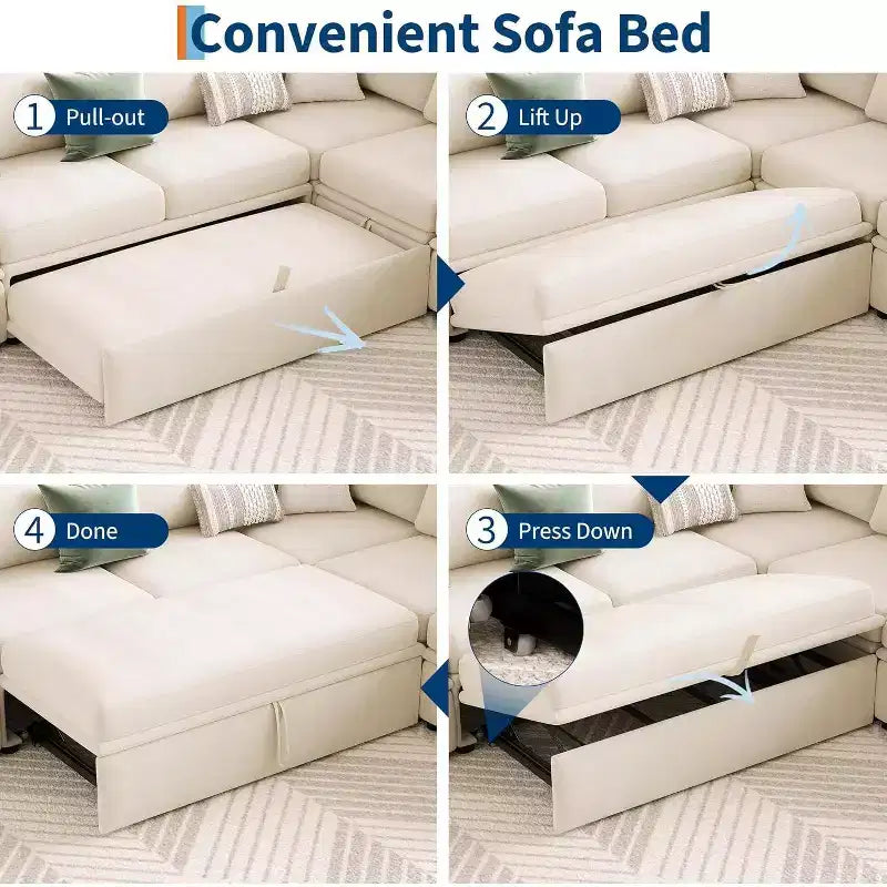 Divano Sezionale in ciniglia Acekool con letto estraibile, grigio | Divano componibile a L con sedute portaoggetti e pezzo ad angolo Descrizione del prodotto