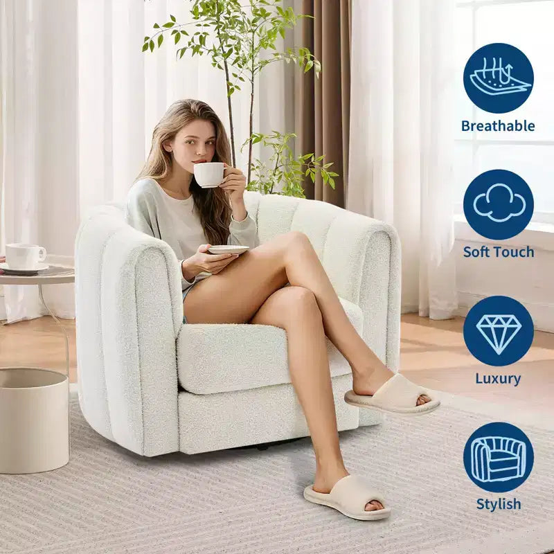 2 poltrone girevoli, poltrona a barilotto in pile Teddy con rotazione a 360°, base robusta, beige per soggiorno, camera da letto, ufficio