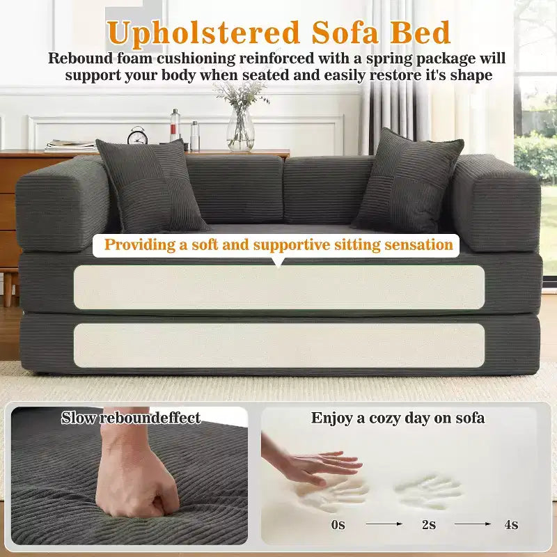 Dyonery Divano Futon Senza Braccioli da 198 cm con Struttura a Forma Fissa, Divano Letto Pieghevole 5 in 1, Divano Modulare Convertibile per Soggiorno, Velluto a Coste