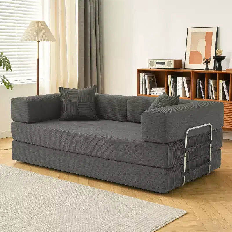 Dyonery Divano Futon Senza Braccioli da 198 cm con Struttura a Forma Fissa, Divano Letto Pieghevole 5 in 1, Divano Modulare Convertibile per Soggiorno, Velluto a Coste