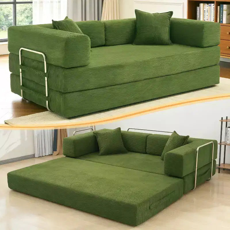 Dyonery Divano Futon Senza Braccioli da 198 cm con Struttura a Forma Fissa, Divano Letto Pieghevole 5 in 1, Divano Modulare Convertibile per Soggiorno, Velluto a Coste