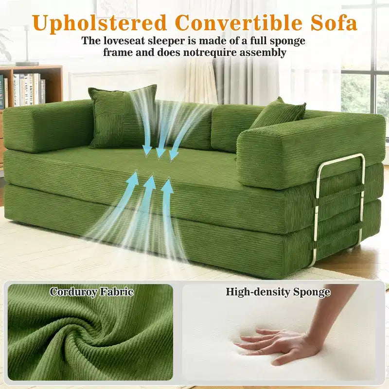 Dyonery Divano Futon Senza Braccioli da 198 cm con Struttura a Forma Fissa, Divano Letto Pieghevole 5 in 1, Divano Modulare Convertibile per Soggiorno, Velluto a Coste