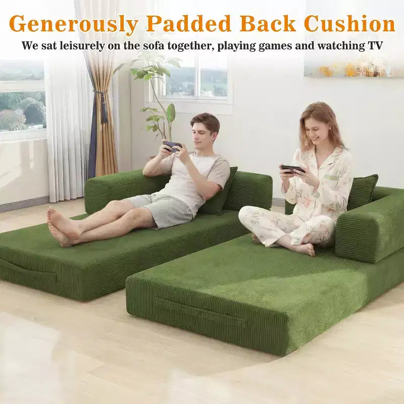 Dyonery Divano Futon Senza Braccioli da 198 cm con Struttura a Forma Fissa, Divano Letto Pieghevole 5 in 1, Divano Modulare Convertibile per Soggiorno, Velluto a Coste