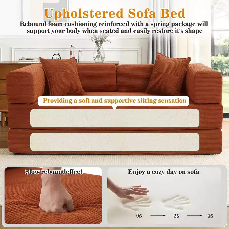 Dyonery Divano Futon Senza Braccioli da 198 cm con Struttura a Forma Fissa, Divano Letto Pieghevole 5 in 1, Divano Modulare Convertibile per Soggiorno, Velluto a Coste