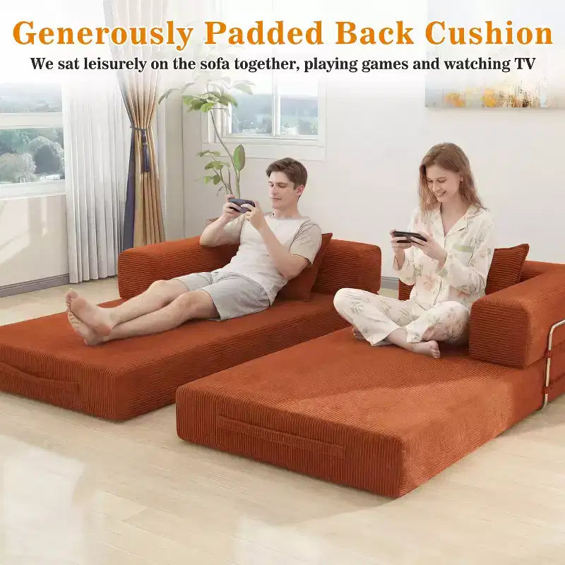 Dyonery Divano Futon Senza Braccioli da 198 cm con Struttura a Forma Fissa, Divano Letto Pieghevole 5 in 1, Divano Modulare Convertibile per Soggiorno, Velluto a Coste