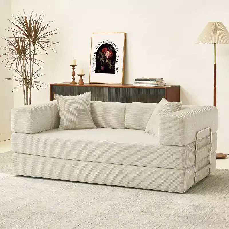 Dyonery Divano Futon Senza Braccioli da 198 cm con Struttura a Forma Fissa, Divano Letto Pieghevole 5 in 1, Divano Modulare Convertibile per Soggiorno, Velluto a Coste