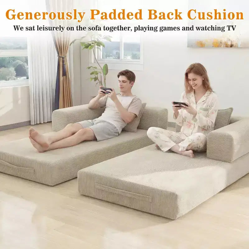 Dyonery Divano Futon Senza Braccioli da 198 cm con Struttura a Forma Fissa, Divano Letto Pieghevole 5 in 1, Divano Modulare Convertibile per Soggiorno, Velluto a Coste