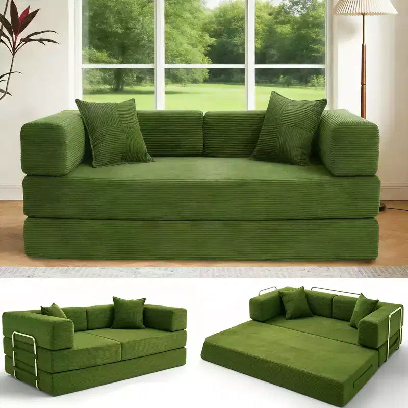 Dyonery Divano Futon Senza Braccioli da 198 cm con Struttura a Forma Fissa, Divano Letto Pieghevole 5 in 1, Divano Modulare Convertibile per Soggiorno, Velluto a Coste