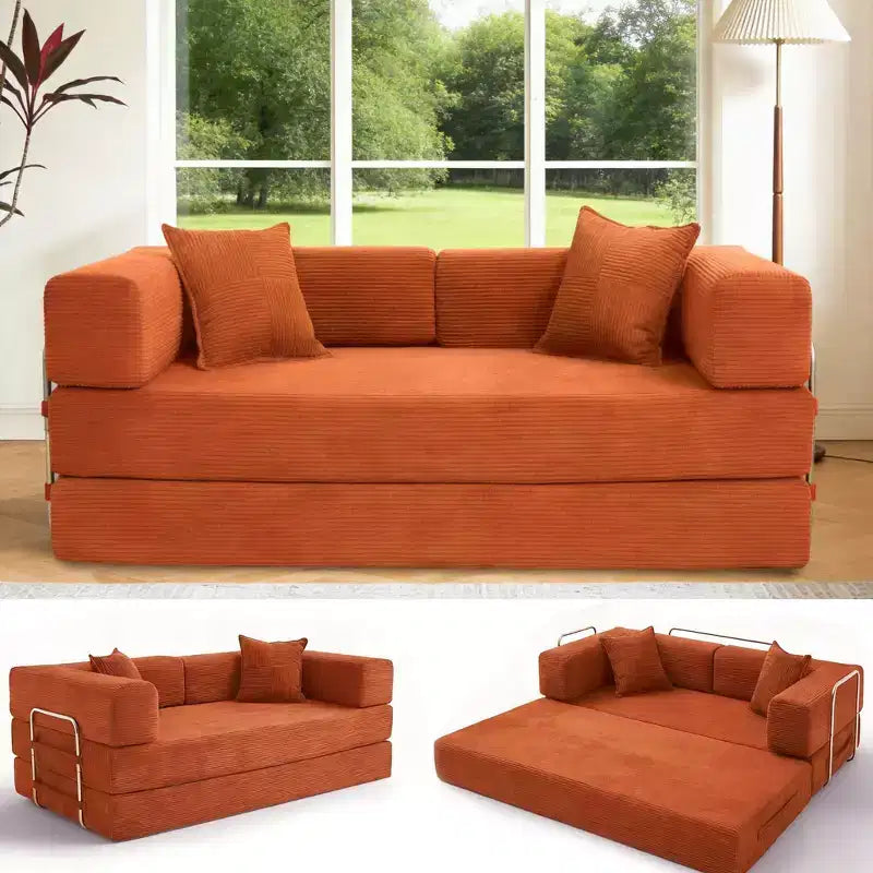 Dyonery Divano Futon Senza Braccioli da 198 cm con Struttura a Forma Fissa, Divano Letto Pieghevole 5 in 1, Divano Modulare Convertibile per Soggiorno, Velluto a Coste