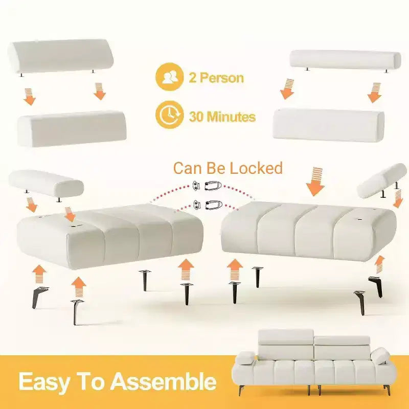 Divano a 3 Posti Moderno in Pelle PU per Soggiorno, Comodo Divano con Poggiatesta e Braccioli Regolabili, Seduta Modulare per Camera da Letto Ufficio