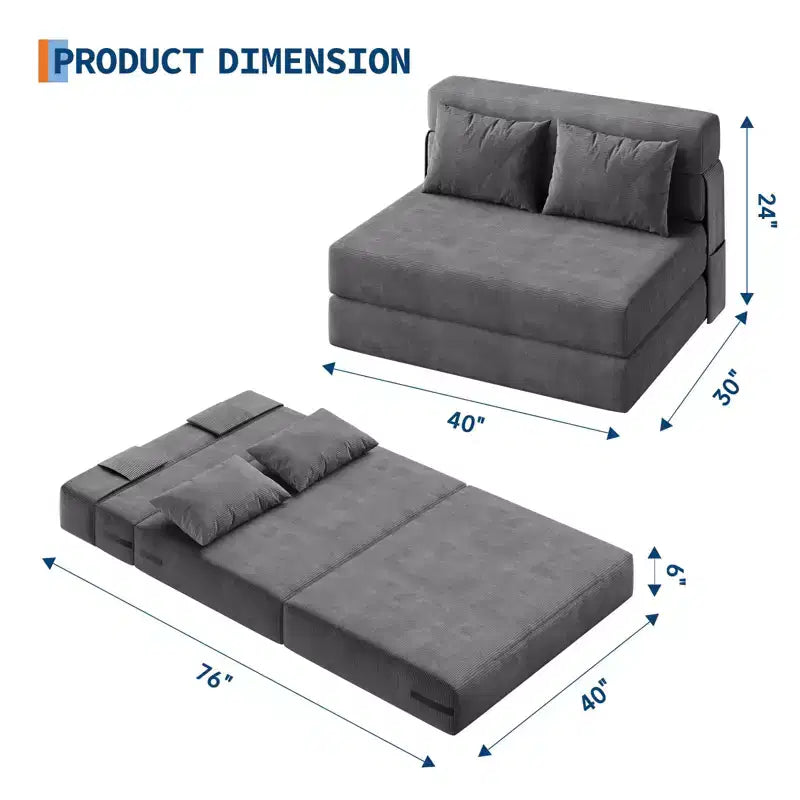 Divano Letto Pieghevole 4-in-1 & Poltrona Letto con Cuscino, Divanetto a Due Posti Convertibile Trapuntato da 76 pollici, Futon da Pavimento per Camera da Letto e Camera degli Ospiti