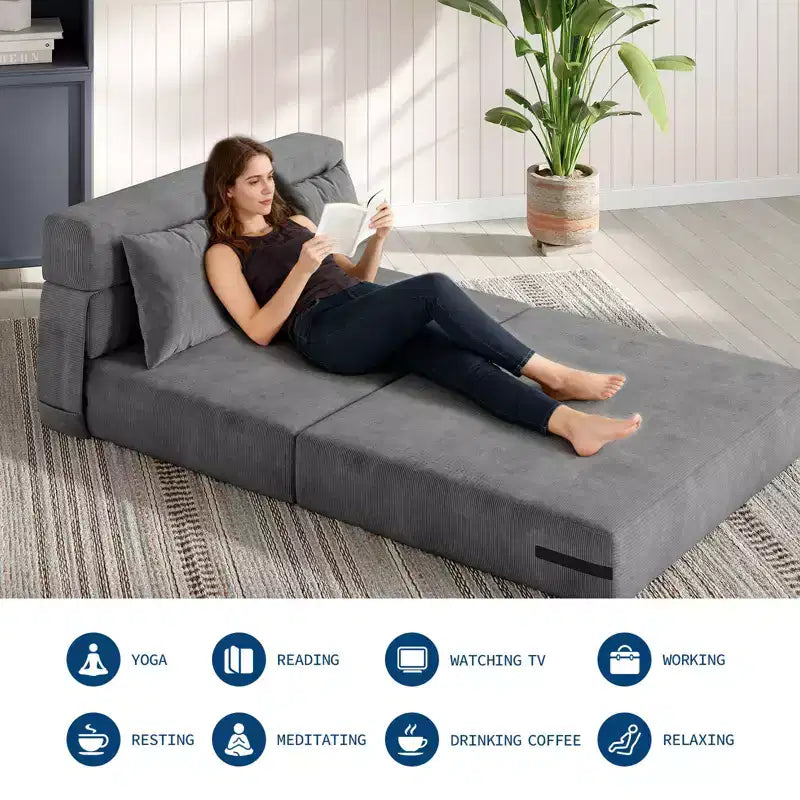 Divano Letto Pieghevole 4-in-1 & Poltrona Letto con Cuscino, Divanetto a Due Posti Convertibile Trapuntato da 76 pollici, Futon da Pavimento per Camera da Letto e Camera degli Ospiti