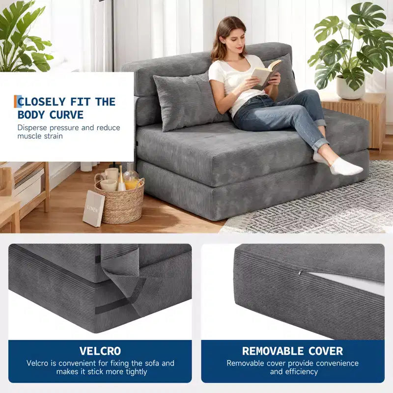 Divano Letto Pieghevole 4-in-1 & Poltrona Letto con Cuscino, Divanetto a Due Posti Convertibile Trapuntato da 76 pollici, Futon da Pavimento per Camera da Letto e Camera degli Ospiti