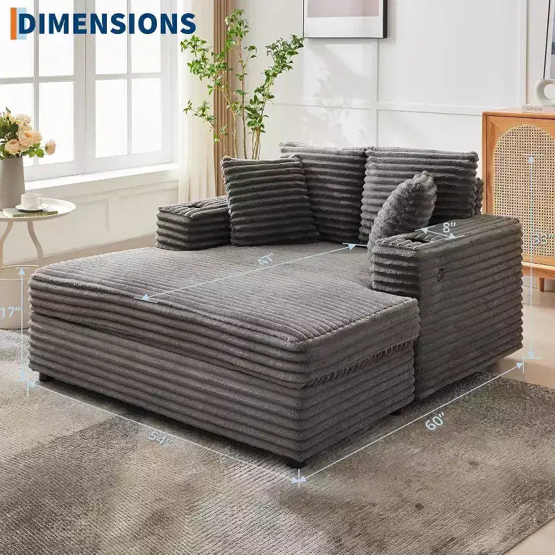 Sedia a sdraio oversize, divano letto imbottito da 152 cm con cuscini decorativi e braccioli, divano letto in velluto a coste per soggiorno, camera da letto