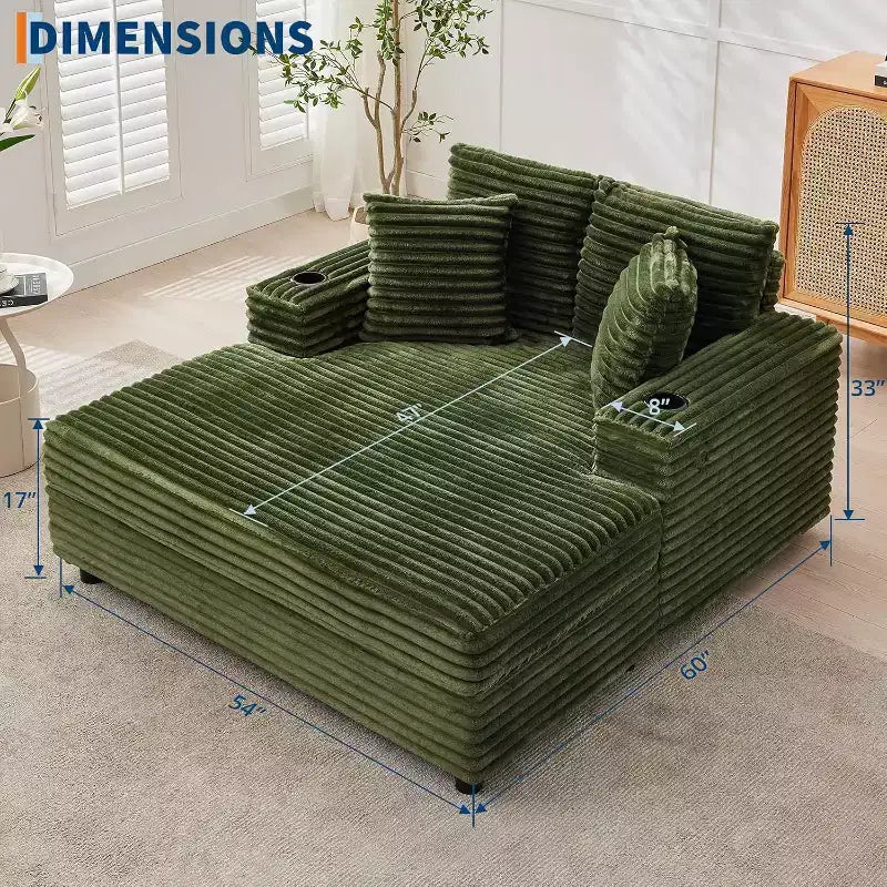 Sedia a sdraio oversize, divano letto imbottito da 152 cm con cuscini decorativi e braccioli, divano letto in velluto a coste per soggiorno, camera da letto