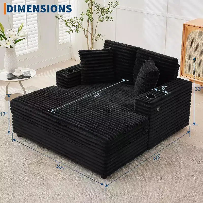 Sedia a sdraio oversize, divano letto imbottito da 152 cm con cuscini decorativi e braccioli, divano letto in velluto a coste per soggiorno, camera da letto
