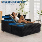 Sedia a sdraio oversize, divano letto imbottito da 152 cm con cuscini decorativi e braccioli, divano letto in velluto a coste per soggiorno, camera da letto