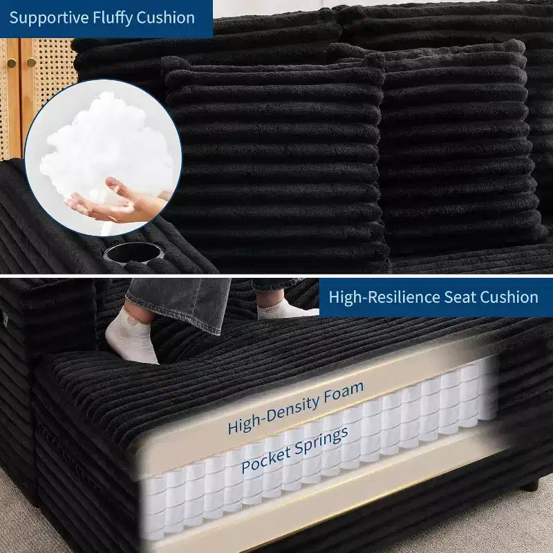 Sedia a sdraio oversize, divano letto imbottito da 152 cm con cuscini decorativi e braccioli, divano letto in velluto a coste per soggiorno, camera da letto