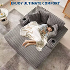 Sedia a sdraio oversize, divano letto imbottito da 152 cm con cuscini decorativi e braccioli, divano letto in velluto a coste per soggiorno, camera da letto