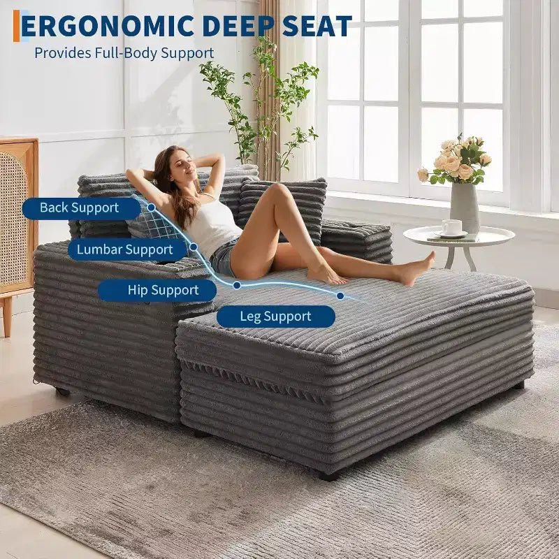 Sedia a sdraio oversize, divano letto imbottito da 152 cm con cuscini decorativi e braccioli, divano letto in velluto a coste per soggiorno, camera da letto