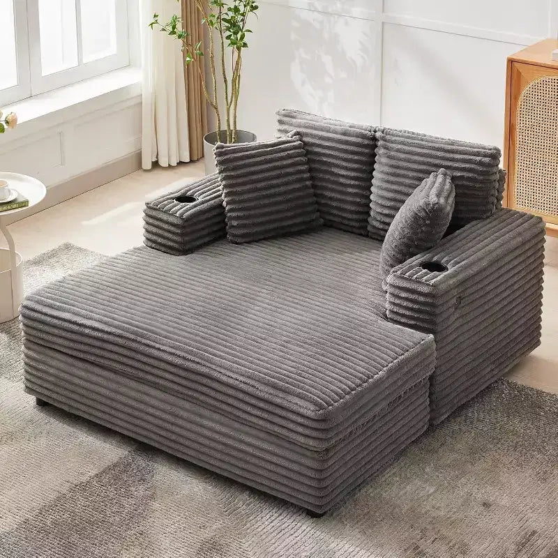 Sedia a sdraio oversize, divano letto imbottito da 152 cm con cuscini decorativi e braccioli, divano letto in velluto a coste per soggiorno, camera da letto