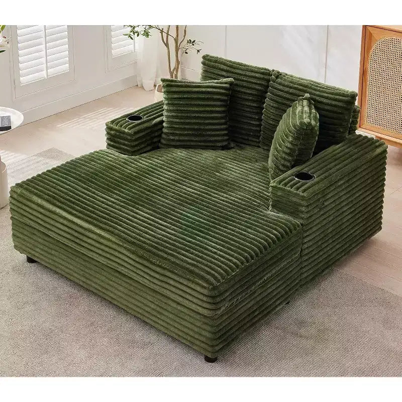 Sedia a sdraio oversize, divano letto imbottito da 152 cm con cuscini decorativi e braccioli, divano letto in velluto a coste per soggiorno, camera da letto