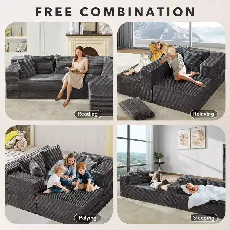 SunnyFurn Divano Sezionale Modulare a L Moderno 106, Divano Cloud Oversize, Seduta Profonda in Morbido Velluto a Coste, Design Minimalista, Comodo e Morbido