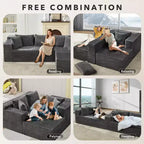 SunnyFurn Divano Sezionale Modulare a L Moderno 106, Divano Cloud Oversize, Seduta Profonda in Morbido Velluto a Coste, Design Minimalista, Comodo e Morbido