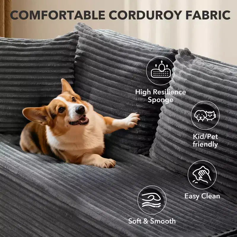 SunnyFurn Divano Sezionale Modulare a L Moderno 106, Divano Cloud Oversize, Seduta Profonda in Morbido Velluto a Coste, Design Minimalista, Comodo e Morbido