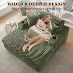 Chaise longue da interno oversize da 152 cm, divano letto imbottito con cuscini e braccioli, comoda sedia da lettura per soggiorno camera da letto, verde